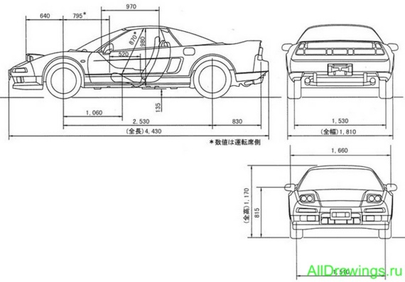 Honda NSX (1997) (Хонда НСX (1997)) - чертежи (рисунки) автомобиля